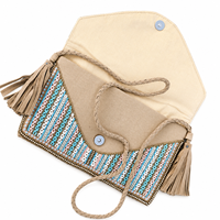 Bolso de mano de lujo con borlas de cuentas de cristal hechas a mano para mujer, cartera de noche de diseñador, cierre de botón, venta al por mayor OEM ODM