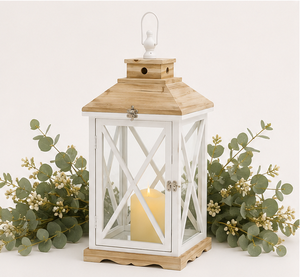 Farol de Madera Rústico Blanco al por Mayor, Portavelas Decorativo, Farol de Huracán Vintage Estilo Granja para Decoración del Hogar y Jardín - Product Image 3