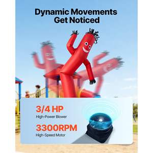 Ventilateur gonflable publicitaire Wacky Waving Tube Guy de 3 mètres de haut, étanche IPX3, avec moteur 3/4 HP, pour publicité extérieure en magasin ou entreprise - Product Image 3