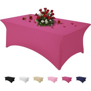 Fuchsia 4FT Spandex Rectangle <b>Tablecloth</b> <b>Washable</b> Wrinkle-Free Stretch Covers for Daily Use - Product Image 1
