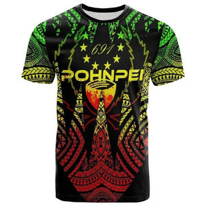T-shirt à manches courtes pour hommes et femmes, style streetwear d'été, imprimé 3D, motif tribal polynésien de Pohnpei, style rétro, OEM - Product Image 6