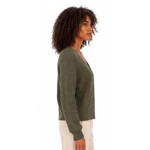 2026 Women's Olive Green V-Neck Cardigan Full Sleeve Button Front Casual Sweater Solid Color Autumn Wear 100% Acrylic Knitted - Product Image 4