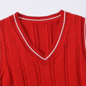 Gilets en tricot sans manches à col en V rouge, personnalisables avec logo, pour garçons et filles, uniforme scolaire, pull à carreaux - Product Image 5