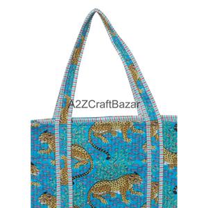 Eco-Friendly Women's Hand-Block Print Cotton Quilted Tote <b>Bag</b> Bohemian Shoulder <b>Bag</b> in Multi Colour Tote <b>Bag</b> Everyday Shopping - Product Image 5