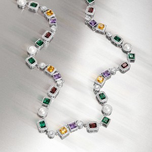 925 Sterling <b>Silver</b> Multi Color Gemstone Necklace Luxury Moissanite Halo Tennis <b>Choker</b> Necklace for Women - Product Image 1
