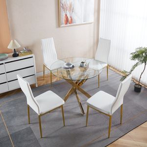 Ensemble de 4 chaises de salle à manger avec pieds dorés et assise blanche - Product Image 3