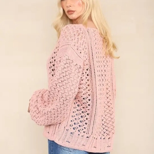 เสื้อสเวตเตอร์ไหมพรมผู้หญิงสำหรับฤดูใบไม้ร่วงและฤดูหนาว คอกลม แขนยาว ทรงหลวม สีตัดกัน สำหรับสุภาพสตรี ขายส่ง - Product Image 2