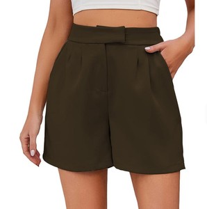 Women's Summer Vintage Breathable 100% Cotton <b>Canvas</b> Cute Casual Side Pockets High Waist Shorts with <b>Back</b> Elastic Waist - Product Image 3