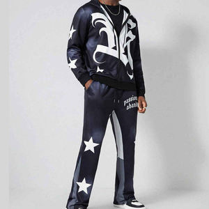 Men's <b>Hooded</b> <b>Zip</b>-Up Sweatshirt Set Regular Fit Printed Stars Pattern Breathable Polyester Hip Hop Style Autumn Wear - Product Image 4
