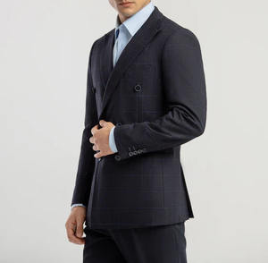 Costume d'affaires croisé à carreaux pour homme, coupe ajustée, motif à carreaux subtil, qualité supérieure, tenue formelle de luxe - Product Image 5