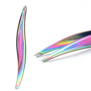 Prix de gros sur demande : Pinces à épiler sourcils pour filles en acier inoxydable à pointe inclinée, réutilisables, multicolores, avec peigne de beauté et logo personnalisé - Product Image 2