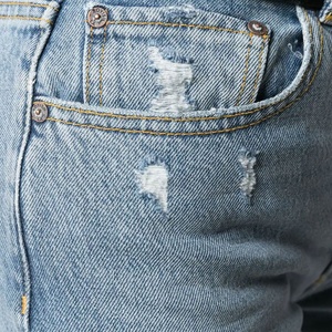 High Waist Light Blue Ripped Straight Leg Jeans for Women Distressed Denim Pants with Raw Hem and Five Pockets - Product Image 2