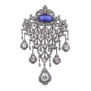 Broches unisexes plaquées or avec tanzanite et diamants, également connues sous le nom de colliers - Product Image 1