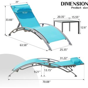 Set di 3 Sedie a Sdraio Blu Lago con Tavolino per Arredamento da Giardino - Product Image 3