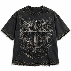 เสื้อยืดคอกว้างแขนสั้นทรงปกติสีดำสำหรับผู้ชาย ผ้าฝ้าย 100% ป้องกันการหดตัว แห้งเร็ว ระบายอากาศได้ดี สไตล์สตรีทแวร์ TRACK - Product Image 2