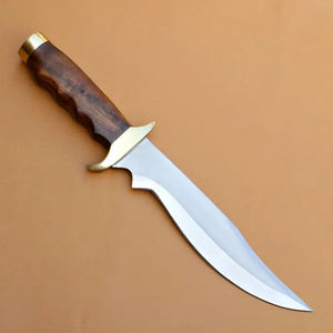 Cuchillo Bowie hecho a mano de acero D2: mango de madera y funda de cuero - Product Image 1