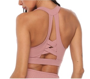 สปอร์ตบราออกกำลังกายสำหรับผู้หญิง ดีไซน์ซิปหน้าแบบ U-Neck สายไขว้หลัง รองรับแรงกระแทกสูง เหมาะสำหรับโยคะ วิ่ง และวิดพื้น ขายดี - Product Image 1