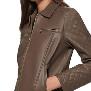 Veste en cuir classique pour femme avec col, fermeture éclair, doublure intérieure chaude, veste tendance pour le streetwear, décontractée et pour le marché d'exportation - Product Image 5