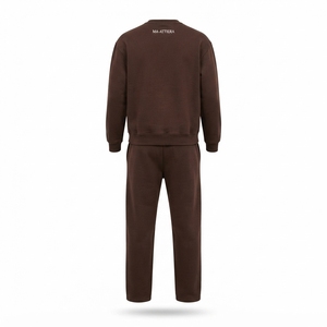 Conjunto de Sudadera y Pantalones Deportivos para Hombre, Color Marrón Sólido, Cuello Redondo, Ropa Casual Urbana, Conjunto Deportivo Holgado, Logotipo Personalizado - Product Image 4