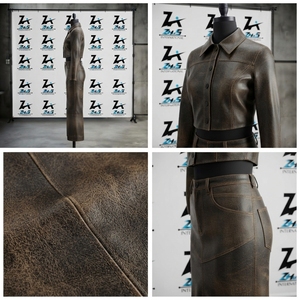 Ensembles de survêtements en cuir PU pour femmes, style vintage délavé, respirants, imperméables, streetwear et sportswear, vente en gros - Product Image 4