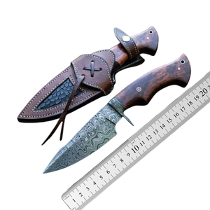 Cuchillo de Caza de Acero de Damasco A&M Enterprises con Mango de Madera, Espiga Completa, Grado Industrial, para Supervivencia al Aire Libre y Desollado, Ideal para Camping - Product Image 2