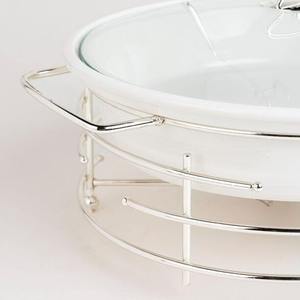 Recipiente Ovalado de Acero Inoxidable para Calentar Alimentos, Acabado Blanco de Lujo, Tapa de Acrílico Transparente con Adorno de Corona Dorada - Product Image 5
