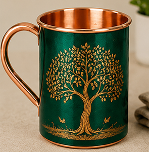 Mug en cuivre pur Arbre de Vie rouge de qualité supérieure, fait main, gravé, mug à café en cuivre de luxe, mug ayurvédique élégant et poli - Product Image 2