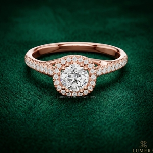 Anillo de Compromiso con Halo de Diamantes Cultivados en Laboratorio, Certificados por IGI, en Oro Rosa de 9KT, 10KT, 14KT y 18KT, con Moissanita, Personalizado para Mujer - Product Image 1