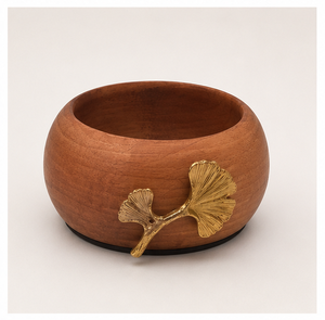 Handcrafted <b>Butterfly</b> Ginkgo Wooden Salad Bowl With Gold Metal Leaf Accents Elegant Artisan Serving Bowl For Home <b>Table</b> Decor - Product Image 3