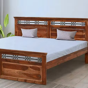 Lit plateforme en bois rustique fait main de qualité supérieure, taille King, avec rangement, meuble sculpté en bois massif pour chambre à coucher - Product Image 1