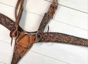 Ensemble d'équipement équestre classique en cuir Hermann Oaks Western Sier pour l'équitation, comprenant une bride de cowboy, une têtière et un harnais de poitrine - Product Image 5
