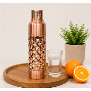 Wholesale Customizable Luxury Copper <b>Water</b> <b>Bottle</b> with Diamond Hammered Design Handmade Ayurvedic <b>Bottle</b> for Yoga Gym and Office - Product Image 4