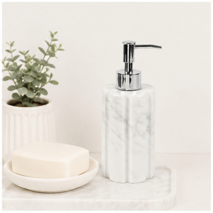 Dispensador de Jabón de Mármol de Lujo, Moderno y Minimalista, con Bomba Cromada para Baño de Hotel, Dispensador de Sobremesa - Product Image 4