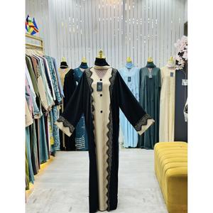 Abaya Moderna de Dos Tonos en Ónix y Arena con Ribete de Encaje para Mujer, Ideal para Fiestas, Festivales y Eventos Formales - Product Image 5