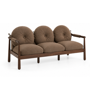 Sofá Moderno de 3 Plazas en Madera de Nogal con Cojines Redondos, Tapizado en Tela, para Sala de Estar, Hotel, Apartamento o Villa - Product Image 2