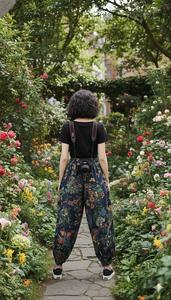 Pantalon ballon en pur coton à motif floral pour femme, taille élastique, style urbain, pantalon fuselé en coton imprimé bohème pour femme - Product Image 2