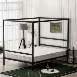 Letto in Ferro Nero con Rete Zanzariera, Tre Barre Orizzontali e Coda Orizzontale Singola, Letti in Metallo Eleganti Misura King Size - Product Image 2