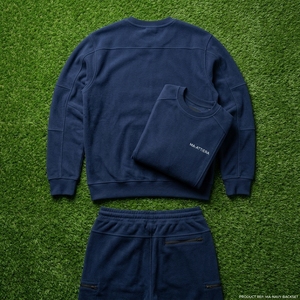 Ensemble survêtement décontracté pour homme, bleu marine, sweat-shirt à col rond et pantalon cargo avec poches utilitaires, deux pièces assorties, style streetwear - Product Image 5