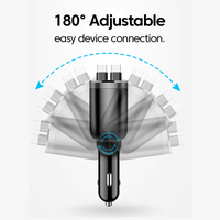 Pengisi Daya Mobil 90W 6 in 1 Kabel Type-C 70cm yang Dapat Ditarik 180 °   Pemisah Pemantik Rokok LED Pengukur Tegangan dengan Pengisian Cepat PD yang Dapat Disesuaikan