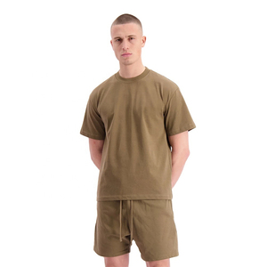 Ensemble décontracté deux pièces pour homme : T-shirt et short de couleur unie imprimée, dernière mode estivale, vente en gros, taille élastique - Product Image 1