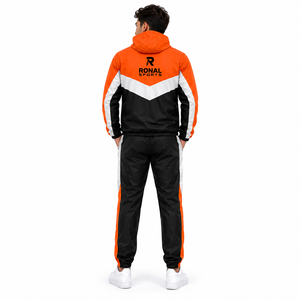 ชุดวอร์มมีฮู้ดสำหรับผู้ชาย RONAL SPORTS แบบซิปเต็มตัว สีสันตัดกัน สไตล์สปอร์ต กันลม สีดำ ส้ม ขาว ระบายอากาศได้ดี ทรงปกติ - Product Image 4