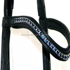 Banda de cejas de caballo de cuero genuino de lujo cristales de canal vacío banda de cejas de Carreras de Caballos de cuero acolchado decorativo para brida - Product Image 5