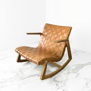 Japandi Leather Rocking <b>Chair</b> Teak Wood Commercial Grade Hospitality Resort Villa <b>Garden</b> Patio Furniture Supply Project - Product Image 3