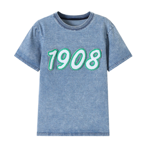 Camisa Premium AKA 1908 de Mezclilla Chenille para Mujer, Color Azul Claro, Cuello Redondo, Manga Corta, Estilo Griego Informal - Product Image 1