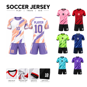 Tenue de football personnalisée blanche, violette et orange à imprimé géométrique, sublimée, anti-humidité, manches courtes, coupe athlétique unisexe adulte - Product Image 3