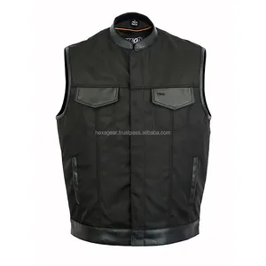 Hexa Gear's motorcycle vest concealed snaps, textile material, scoop collar, hidden zipper