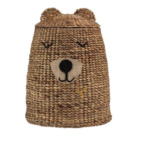 <b>Cute</b> Sleeping <b>Bear</b> Water Hyacinth Storage Basket Woven Animal Toy Organizer Bin for Nursery Decor - Product Image 1