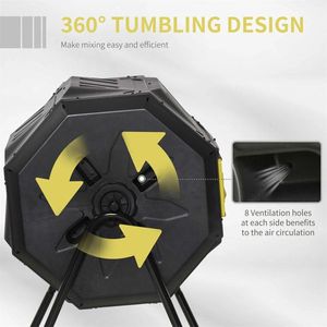 Aérateur de compost pour engrais composé en tambour rotatif extérieur jaune 162L - Product Image 3