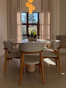 Ensemble de table à manger ovale en teck massif moderne avec chaises rembourrées, meubles de salle à manger scandinaves de luxe - Product Image 3