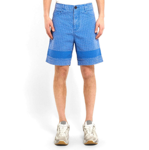 <b>mens</b> blue acid wash cotton shorts vertical line stitching contrast stripe regular fit high waist classic five pocket styling - Product Image 3